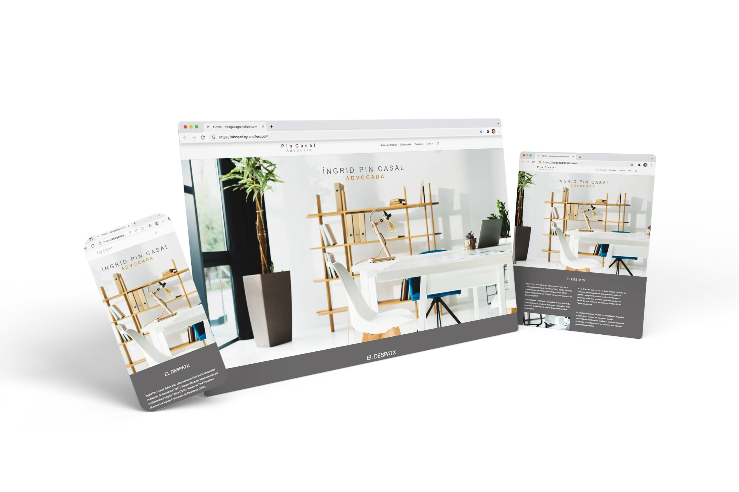 Web responsive de Ingrid Pin Casal Abogada visualizada en ordenador y dispositivos móviles