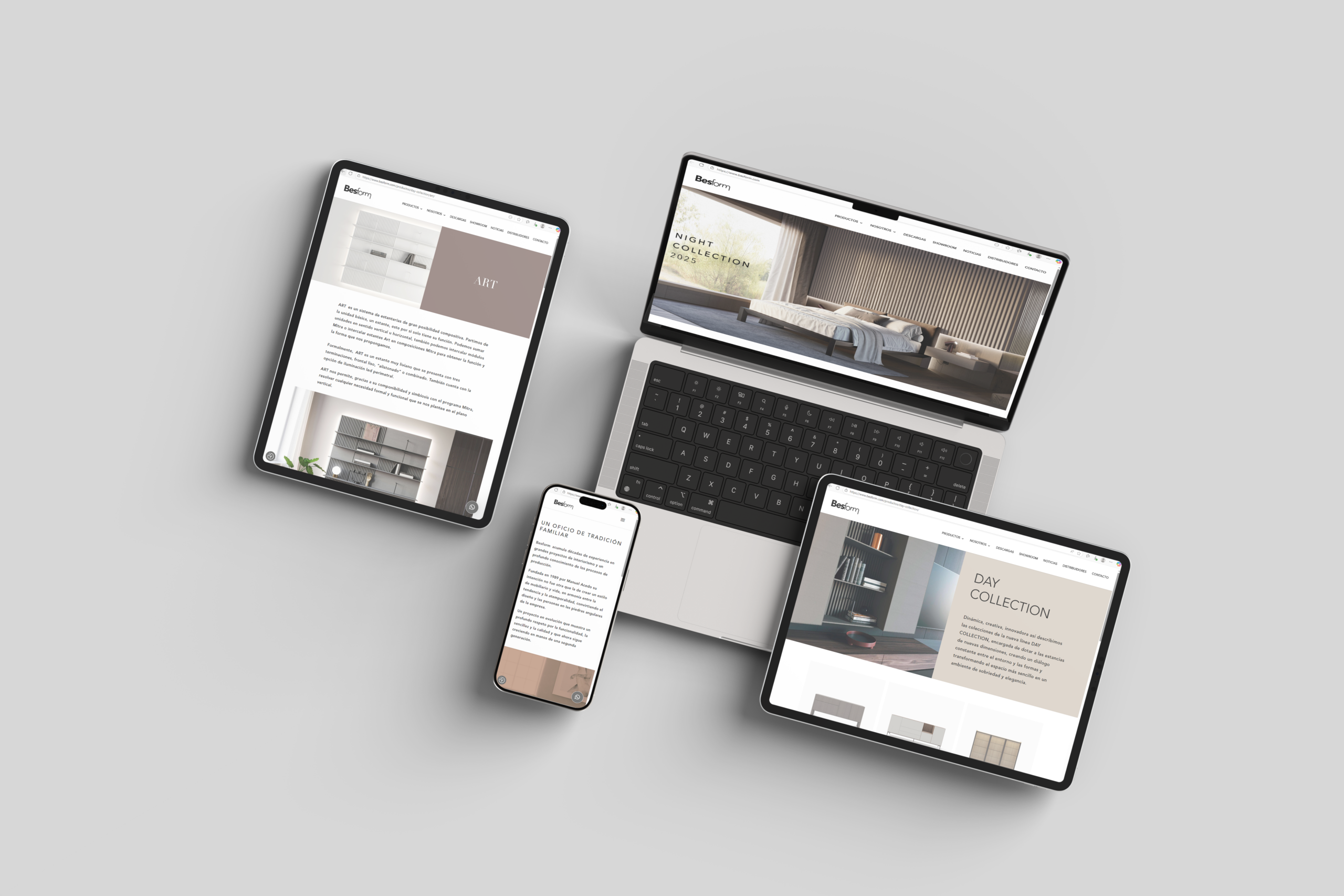 Web responsive de Besform visualitzada en portàtil, tauletes i telèfon mòbil