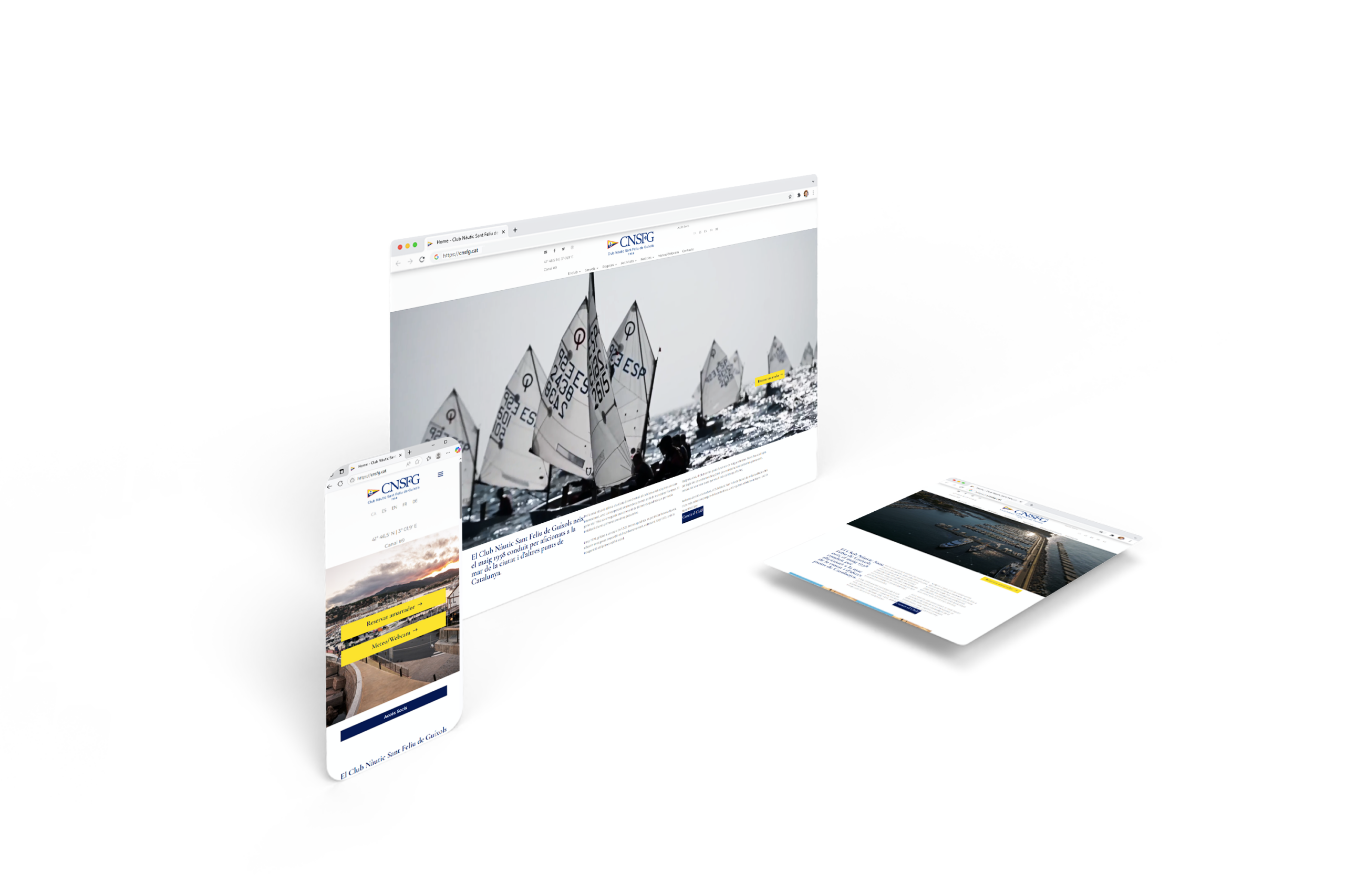Web responsive del Club Nàutic Sant Feliu de Guíxols visualizada en ordenador y móvil