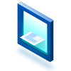 Icona isomètrica de dispositiu mòbil amb document digital en color blau<br />
